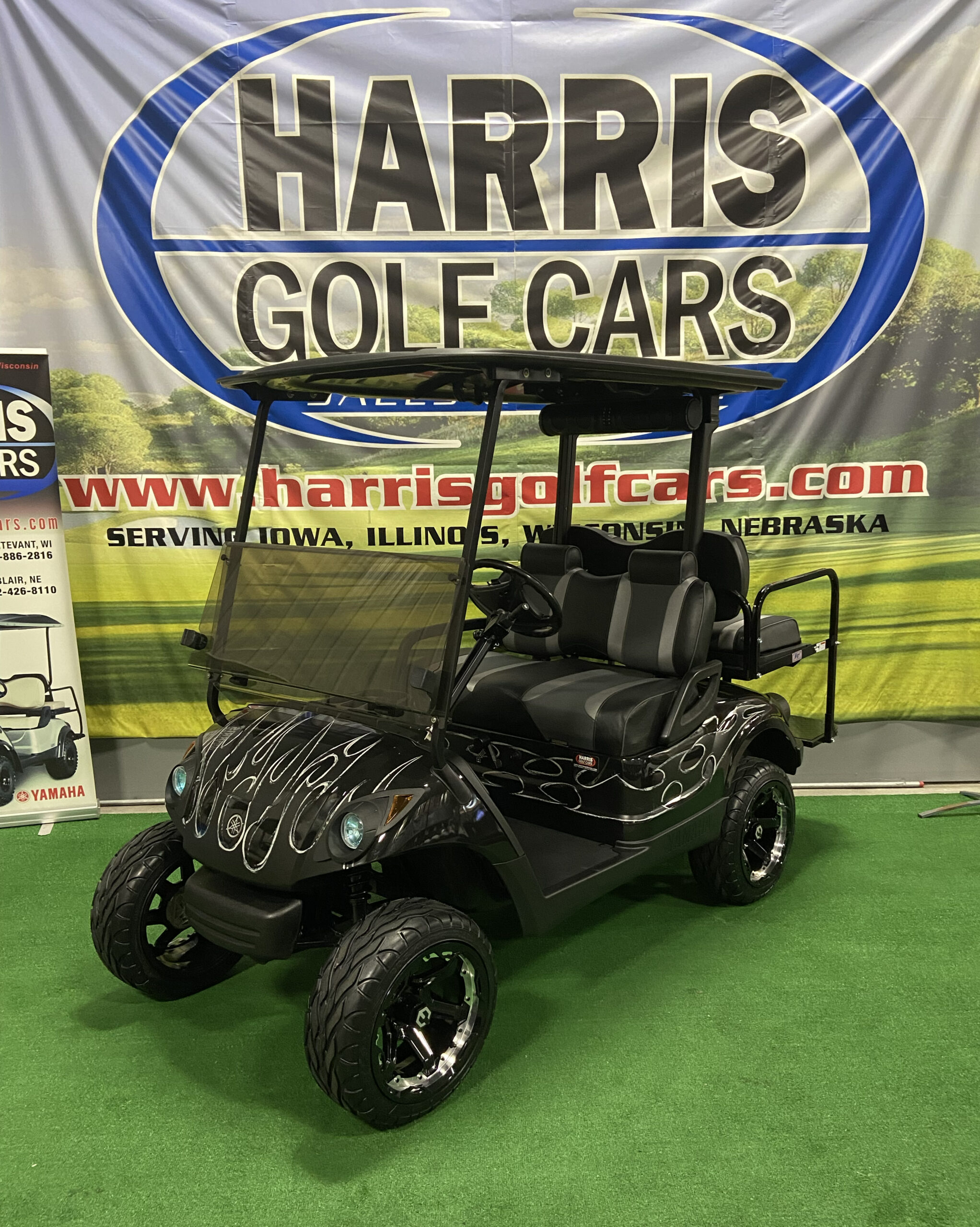 Custom Black and Silver Flame 4-Passenger Golf Car